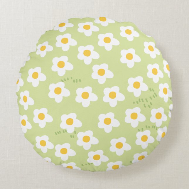 Almohada verde floral redonda - Encanto de la natu (Anverso)