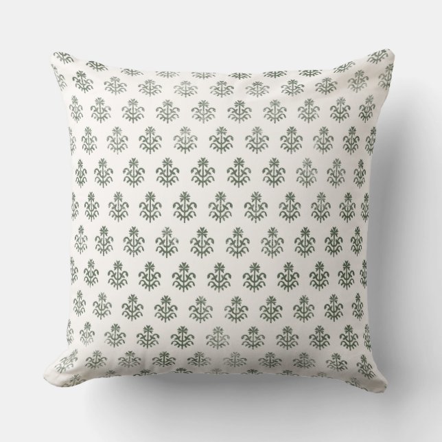 almohada verde inspirada en la impresión de bloque (Anverso)