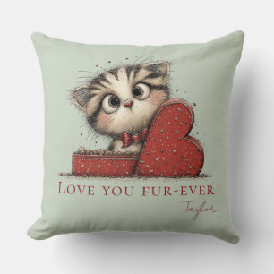 Almohada Verde Menta con Gato Adorable 'Te Amo por