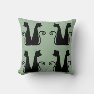 Almohada Verde Menta con Patrón de Gato Negro Mini