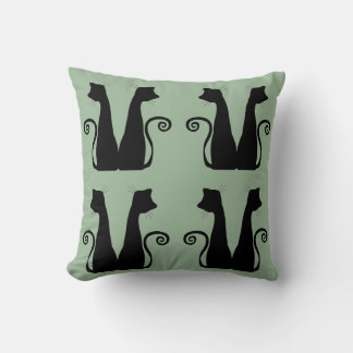 Almohada Verde Menta con Patrón de Gato Negro Mini