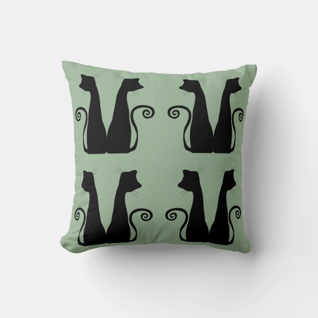Almohada Verde Menta con Patrón de Gato Negro Mini (Anverso)