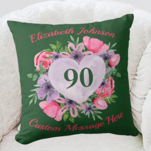 Almohada verde personalizada de 90 años para las m