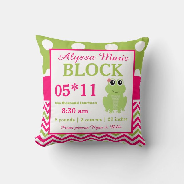 Almohada verde rosada de la invitación del bebé de (Anverso)