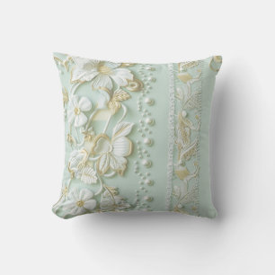 Almohada Verde Vintage Floral de Encaje Falso