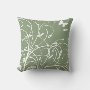 Almohada Verde y Blanca con Estampado Floral