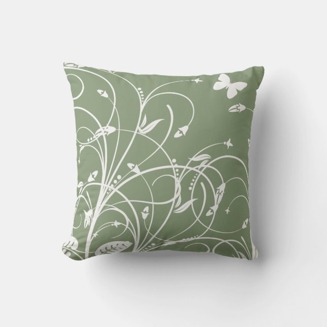 Almohada Verde y Blanca con Estampado Floral (Anverso)