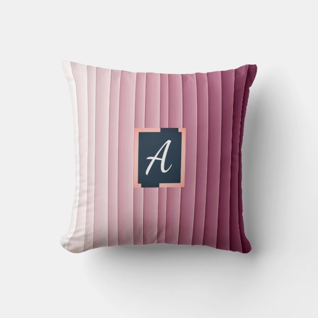 Almohada vertical de gradiente rosa con monograma  (Anverso)