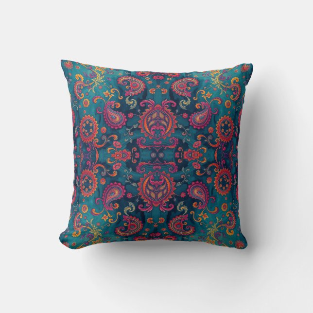 Almohada vibrante boho paisley (Anverso)