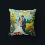 Almohada vibrante de boda estilo Van Gogh<br><div class="desc">Agrega elegancia a tu espacio con esta almohada temática de boda,  que presenta a una pareja romántica en un paisaje vibrante. Estilo Van Gogh. Perfecta para bodas y aniversarios.</div>