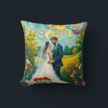 Almohada vibrante de boda estilo Van Gogh<br><div class="desc">Agrega elegancia a tu espacio con esta almohada temática de boda,  que presenta a una pareja romántica en un paisaje vibrante. Estilo Van Gogh. Perfecta para bodas y aniversarios.</div>