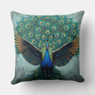 Almohada vibrante y majestuosa de pavo real