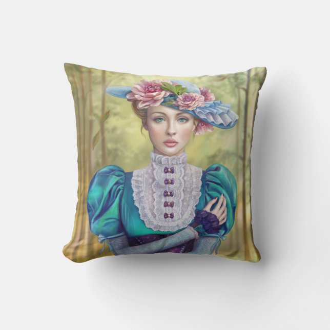 almohada victoriana, hermosa mujer con un gorra (Anverso)