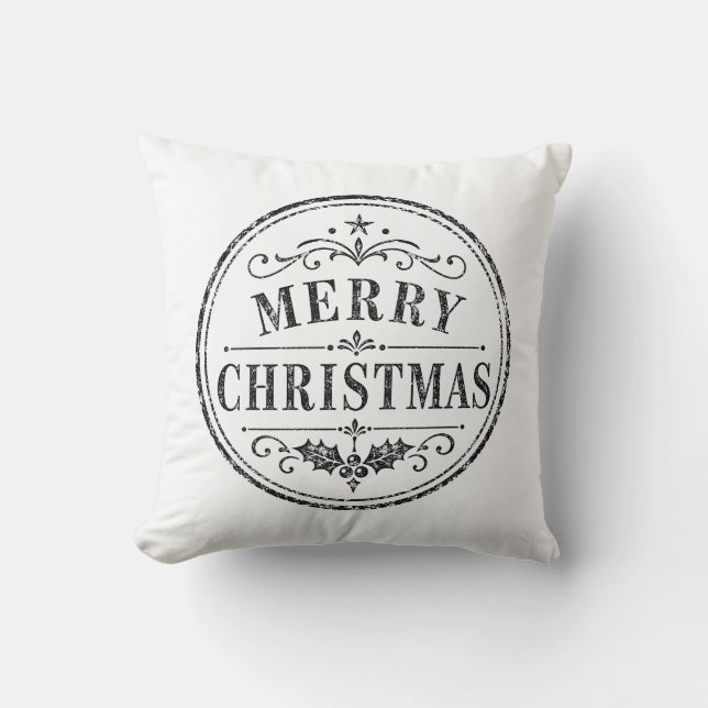 almohada vintage de Navidad en blanco y negro (Anverso)