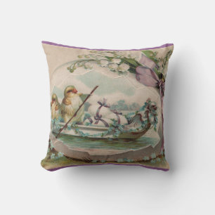Almohada vintage de Pascua con pollitos remando