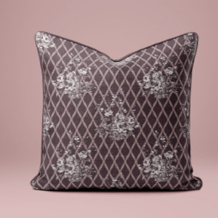 Almohada vintage floral Toile en carbón taupe