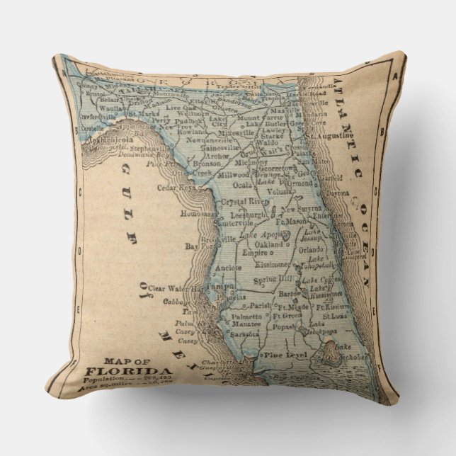 Almohada Vintage Mapa del Estado de Florida (Anverso)