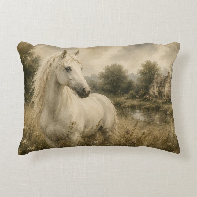 Almohada Vintage White Horse Cottage (Anverso)