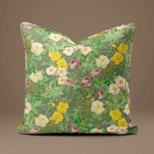 Almohada Vintage Wild Rose en Verde Salvia