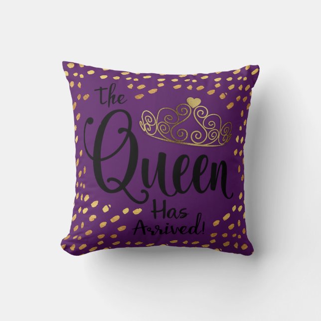 Almohada violeta y dorada reina tiara decoradora (Anverso)