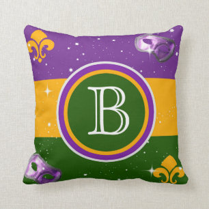 Almohada w/mask del monograma del carnaval y flor