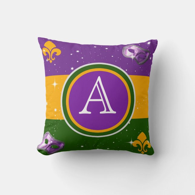 Almohada w/mask del monograma del carnaval y flor (Anverso)
