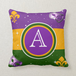 Almohada w/mask del monograma del carnaval y flor
