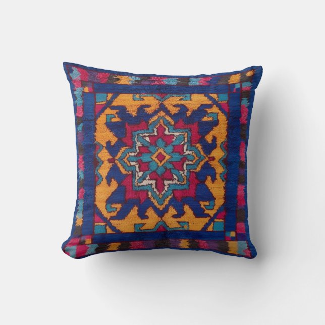 Almohadas azul Kilim Lumbar artesanales: Confort M (Anverso)