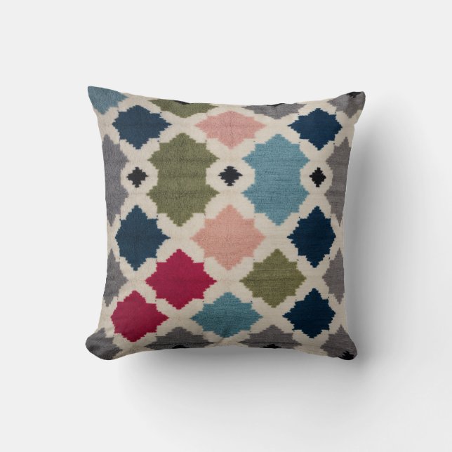 Almohadas blancas de kilim con sofisti geométrico  (Anverso)