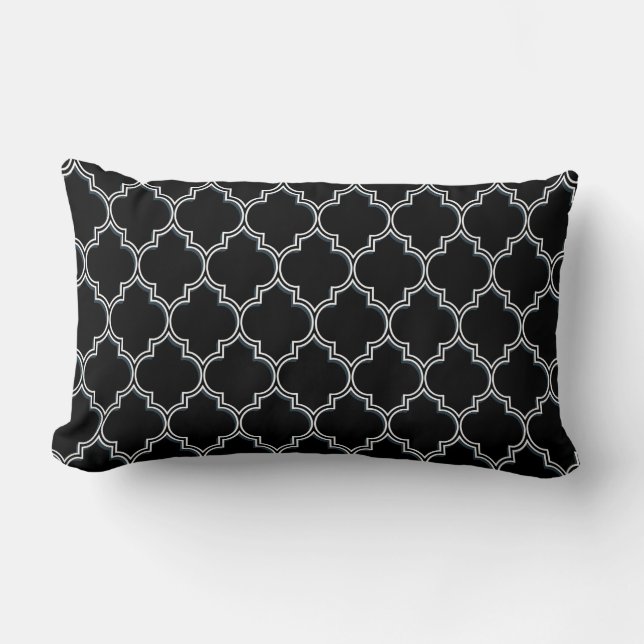 Almohadas blancas de Quatrefoil y grises negras (Anverso)