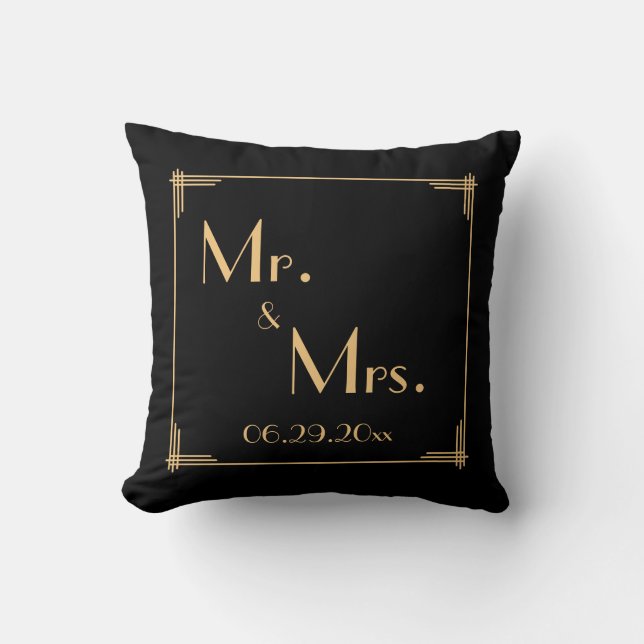 Almohadas Bodas Art Decó del Gran Gatsby Negro (Anverso)