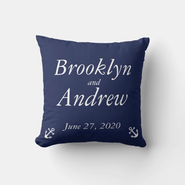 Almohadas Bodas náuticas monogramadas azul de la m (Anverso)