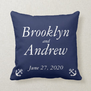 Almohadas Bodas náuticas monogramadas azul de la m