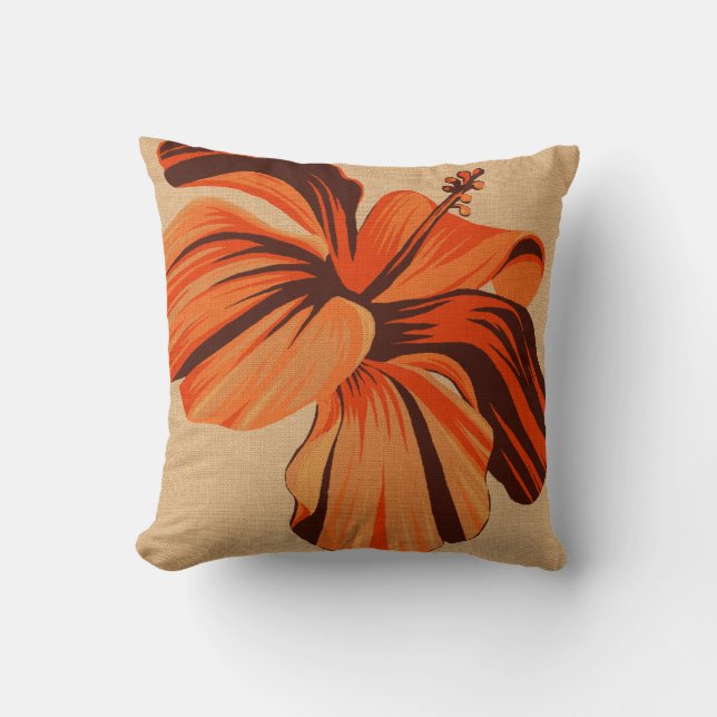 Almohadas cuadradas de FauxLinen del hibisco (Anverso)