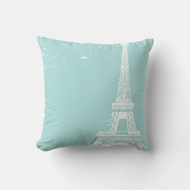 Almohadas de algodón de la Torre Eiffel Azul Perso (Anverso)
