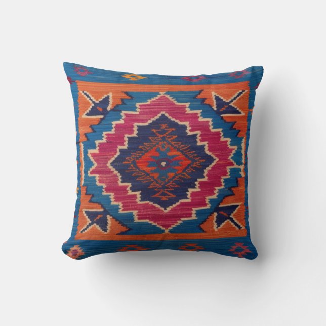 Almohadas de kilim azul ecoconsciente: sustentable (Anverso)