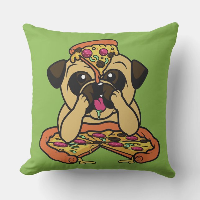 almohadas de lanzamiento de pizza Pug (Anverso)