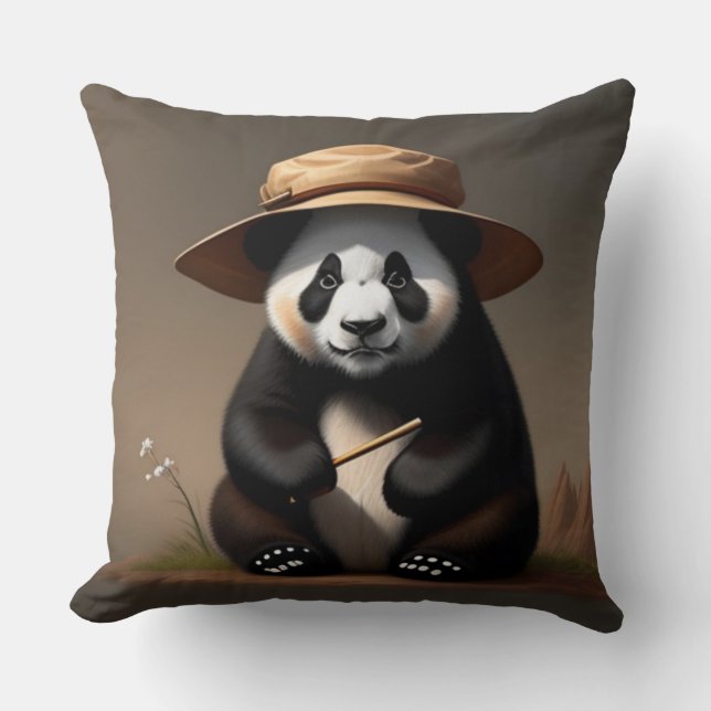 almohadas de lanzamiento, panda trait einen Hut (Anverso)