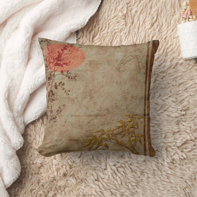 Almohadas Flor de Bambú Rojo Dorado Rústico Asiáti (Manta)