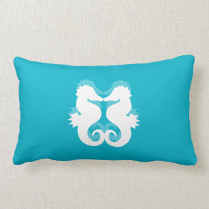 Almohadas Lumbares Azules Y Caballos De Mar Blanco