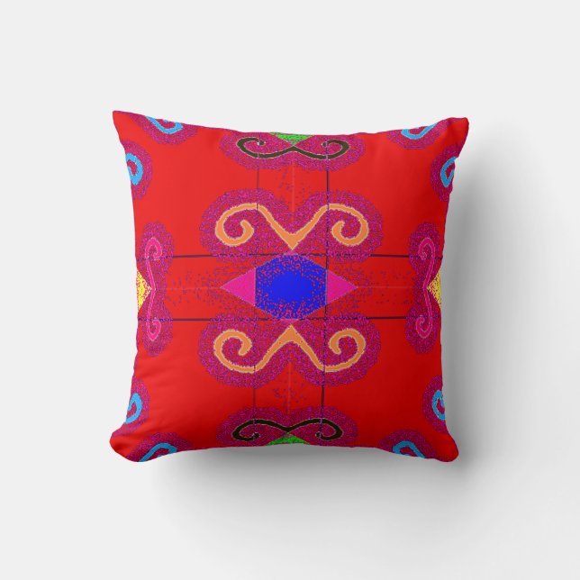 Almohadas mexicanas rojas coloridas de la teja del (Anverso)