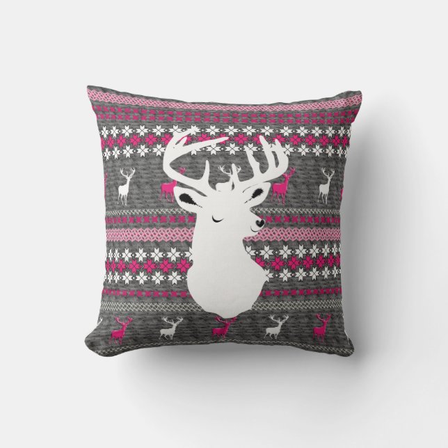 Almohadas modernas de moda de ciervo gris blanco r (Anverso)