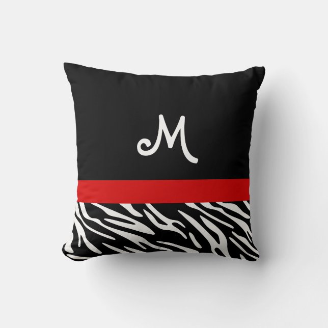 Almohadas monogramas de raya negra y roja de moda (Anverso)