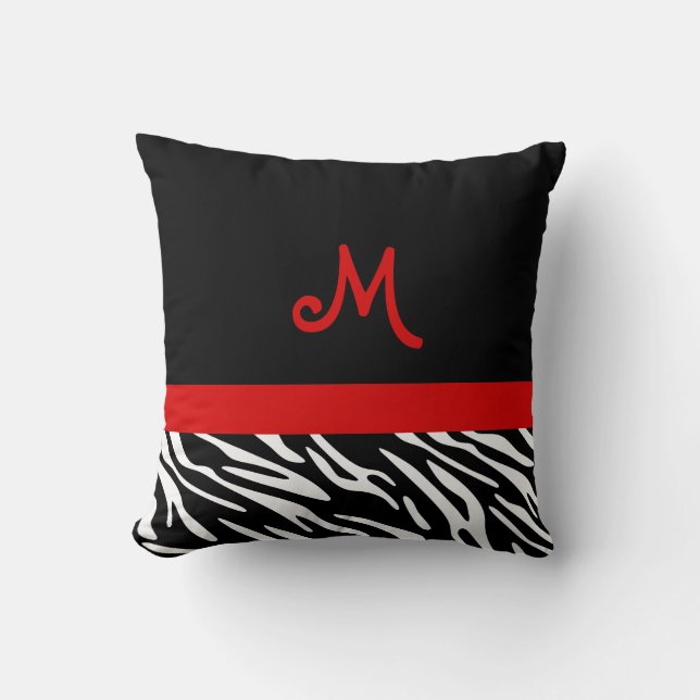 Almohadas monogramas de raya negra y roja de moda (Anverso)