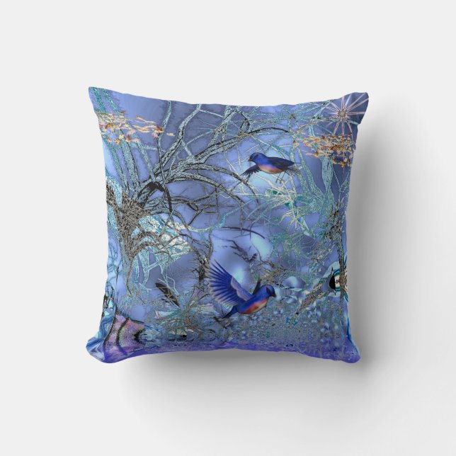 Almohadas pájaros azules encantados (Anverso)