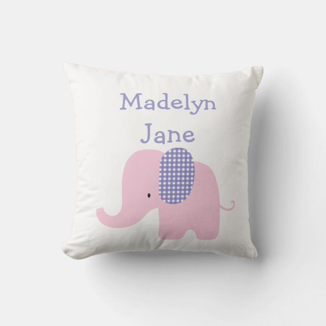 Almohadas personalizadas elefante púrpura del bebé (Anverso)