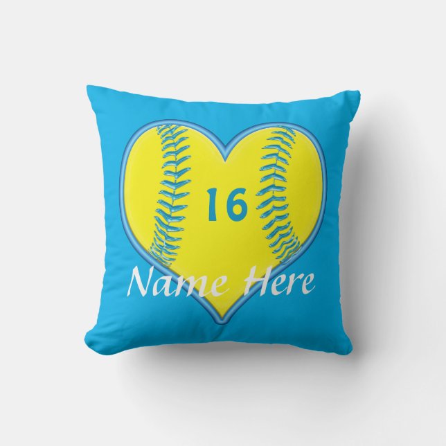 Almohadas personalizadas turquesa del softball (Anverso)