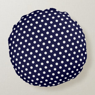 Almohadas redondas de puntos de polka azul y blanc