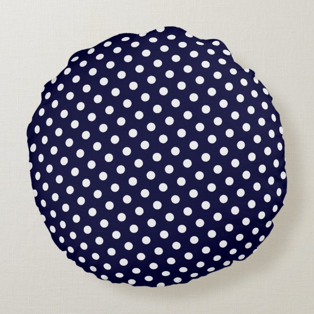Almohadas redondas de puntos de polka azul y blanc (Reverso)