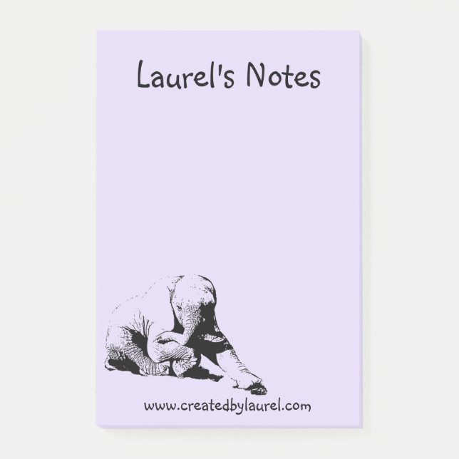 Almohadilla de nota morada con elefante bebé (Anverso)